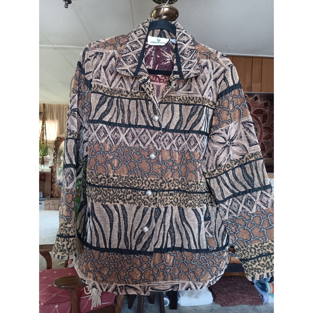 Vintage Animal Print Tapestry Button Front Jacket Size L/XL Rayon/Poly